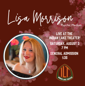 A flier for Lisa Morrison, a psychic medium with a picture of her