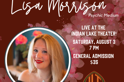 A flier for Lisa Morrison&#44; a psychic medium with a picture of her 