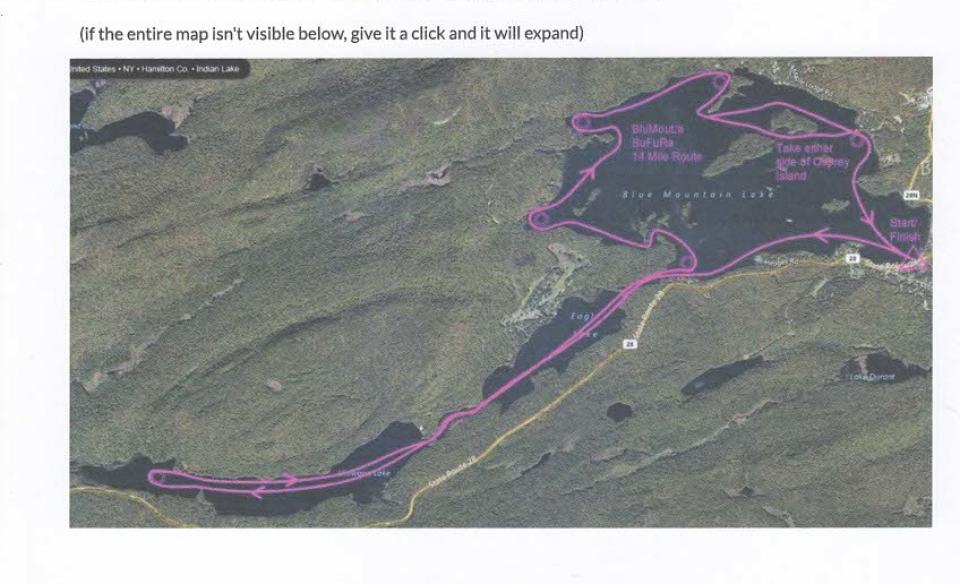 map of the race route around Blue Mt Lake