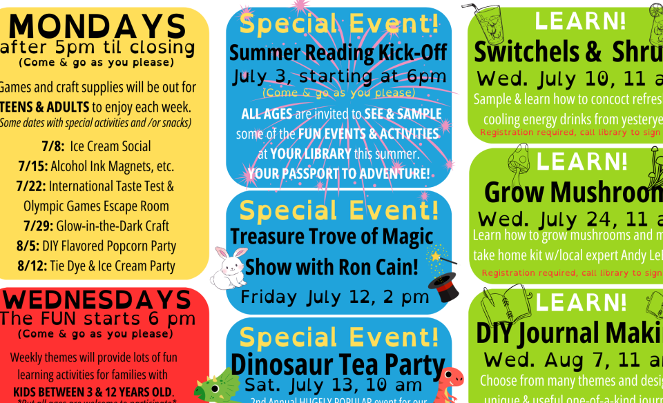 A listing of the free summer events at the Indian Lake Public Library