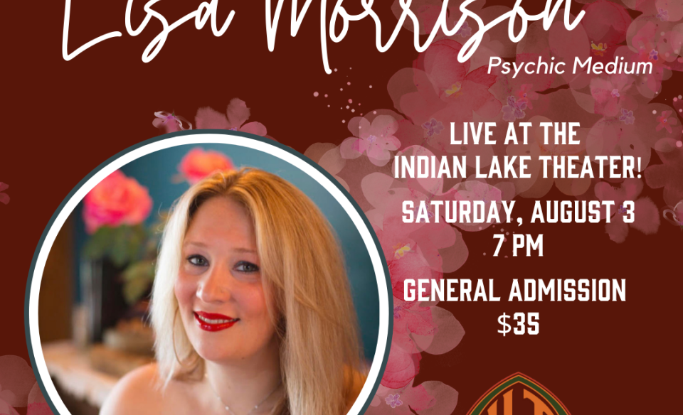 A flier for Lisa Morrison, a psychic medium with a picture of her