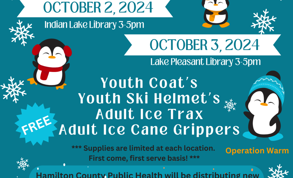 Poster for the winter clothing and snow/ice items available to be given away at the library