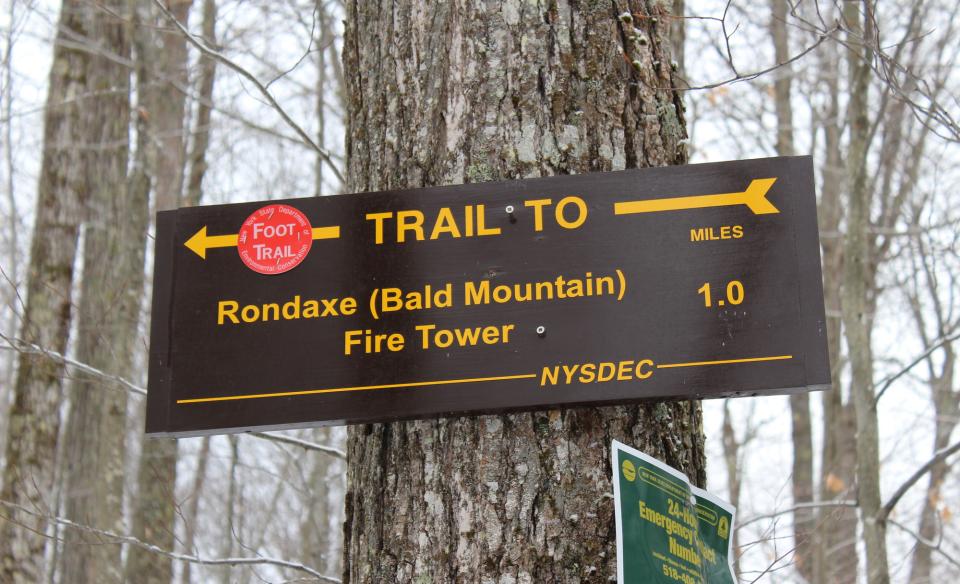 A wooden sign for Bald Mountain